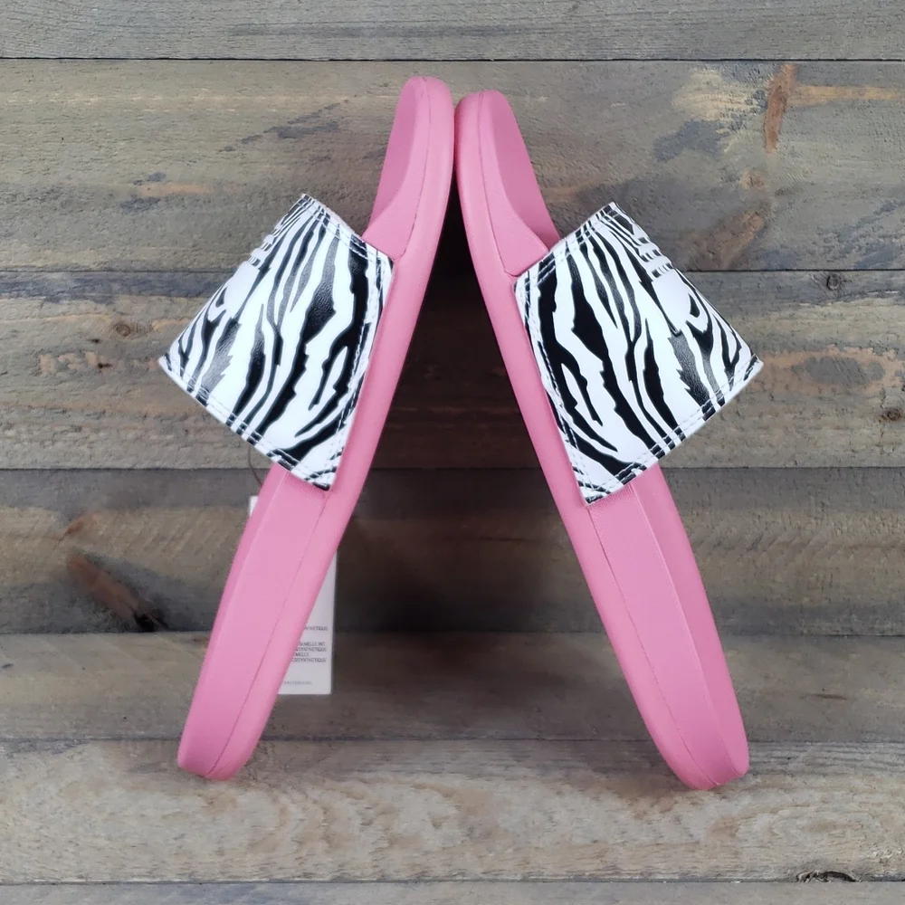 adidas Women's Adilette Comfort Slide Sandals Rose Tone Black/White Zebra Print